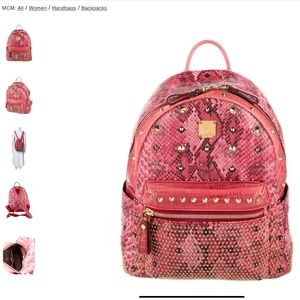 MCM Studded Embossed Leather Pink Backpack